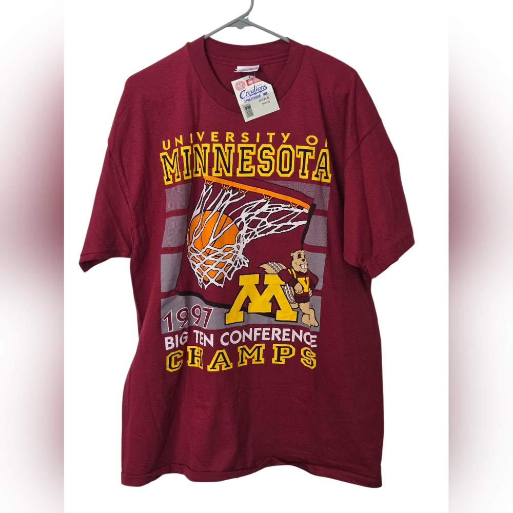 Vintage NWTMinnesota Gophers Shirt Adult XL 90s Big 10 Champions Basketball 1997